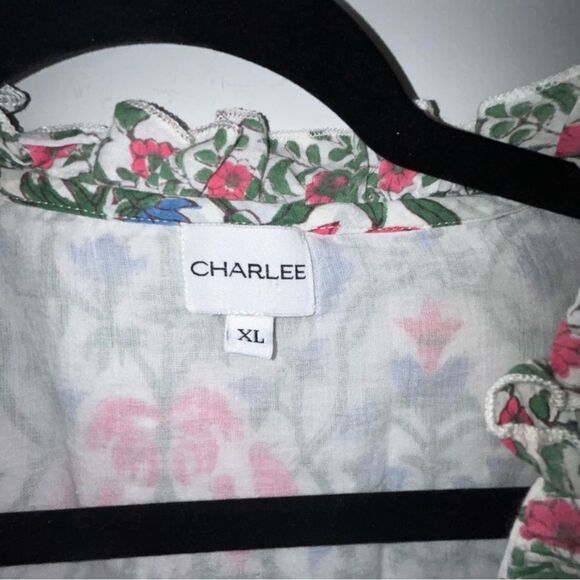 CHARLEE Floral Print Ruffle Collar Boho Tunic Dress - Picture 6 of 12